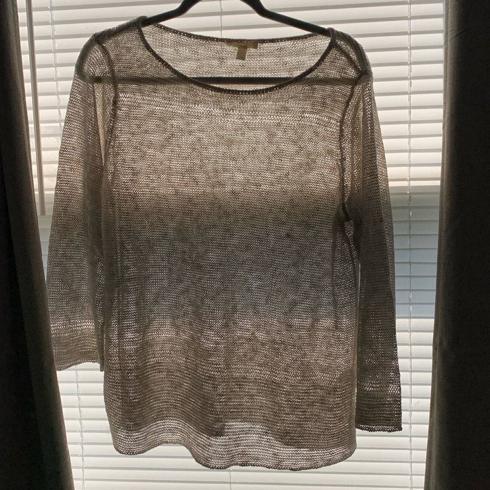 Eileen Fisher Gray Sheer 3/4 Sleeve Blouse